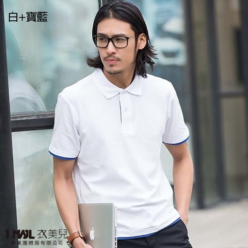P42-經典網眼棉短POLO(黑+湖藍)/網眼棉