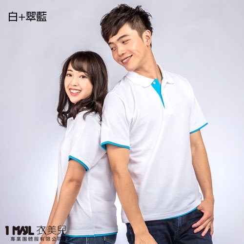 P42-經典網眼棉短POLO(黑+湖藍)/網眼棉