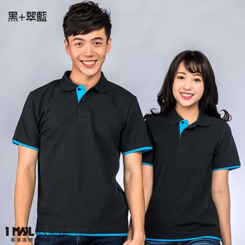 P42-經典網眼棉短POLO(白+湖藍)/網眼棉