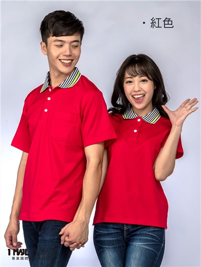 P46-俏皮領排汗精梳棉短polo(紅色)/排汗精梳棉