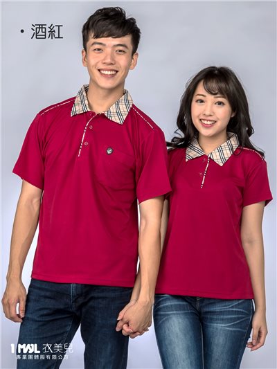 P47-英倫風襯衫領排汗短polo(酒紅)/100%polyester
