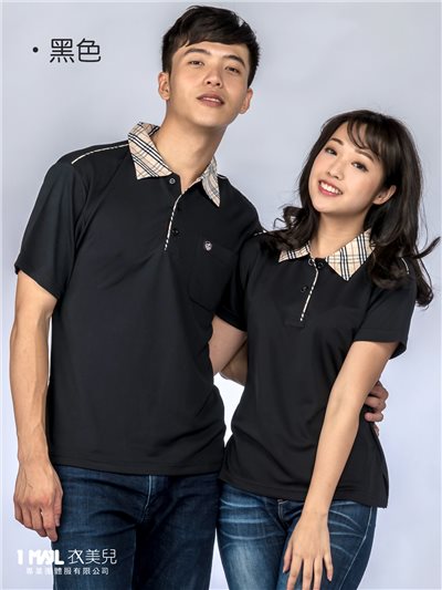 P47-英倫風襯衫領排汗短polo(黑色)/100%polyester