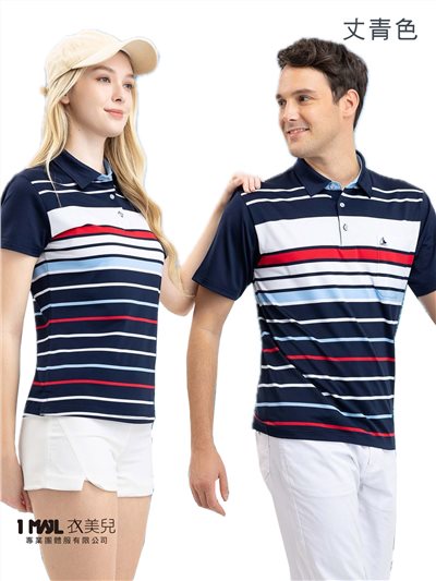 (品牌款)PA01463-條紋款彈性排汗短POLO(丈青)