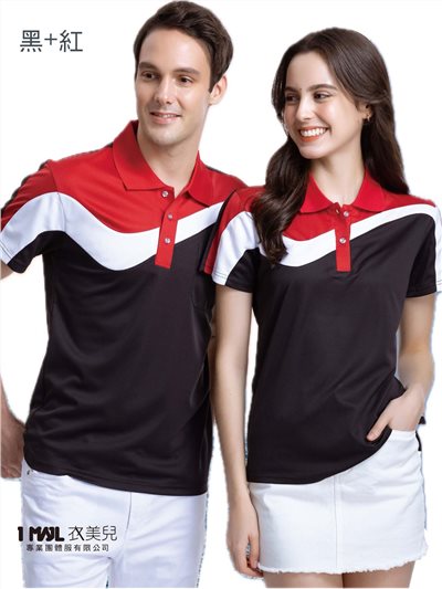 (品牌款)PA01042-排汗短POLO(黑+紅)