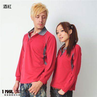 P28-斜袖接片排汗長POLO衫(共4色)/100%polyester